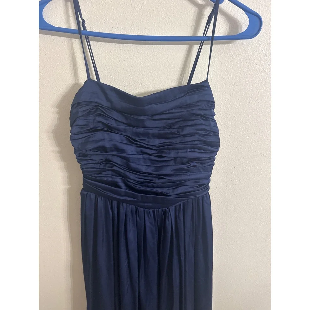 Abercrombie & Fitch Emerson Navy Blue Ruched Satin Maxi Dress Women's XS Petite